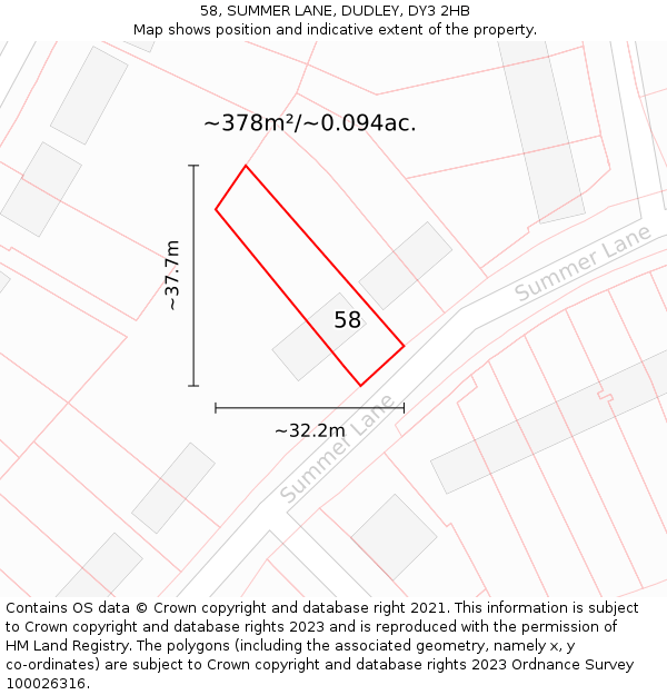 58, SUMMER LANE, DUDLEY, DY3 2HB: Plot and title map