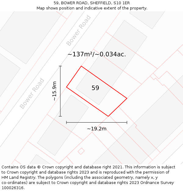 59, BOWER ROAD, SHEFFIELD, S10 1ER: Plot and title map