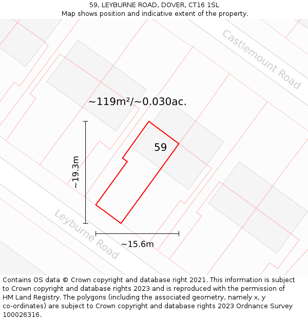 59, LEYBURNE ROAD, DOVER, CT16 1SL: Plot and title map