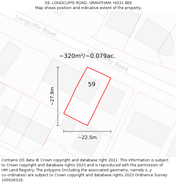 59, LONGCLIFFE ROAD, GRANTHAM, NG31 8EE: Plot and title map