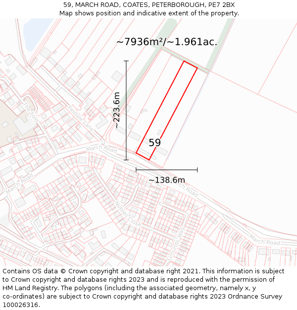 59, MARCH ROAD, COATES, PETERBOROUGH, PE7 2BX: Plot and title map