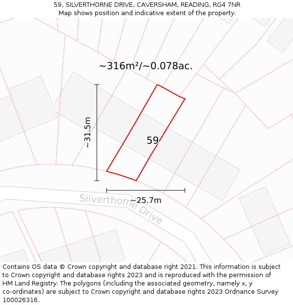 59, SILVERTHORNE DRIVE, CAVERSHAM, READING, RG4 7NR: Plot and title map