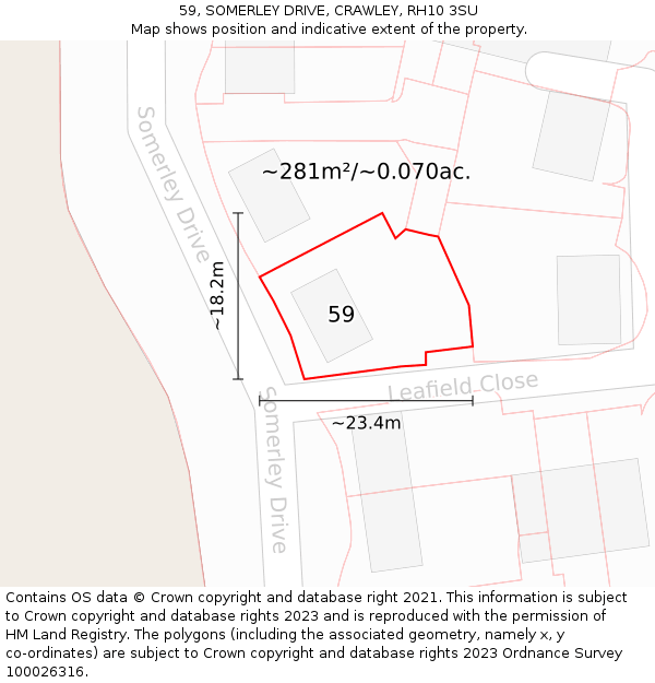 59, SOMERLEY DRIVE, CRAWLEY, RH10 3SU: Plot and title map