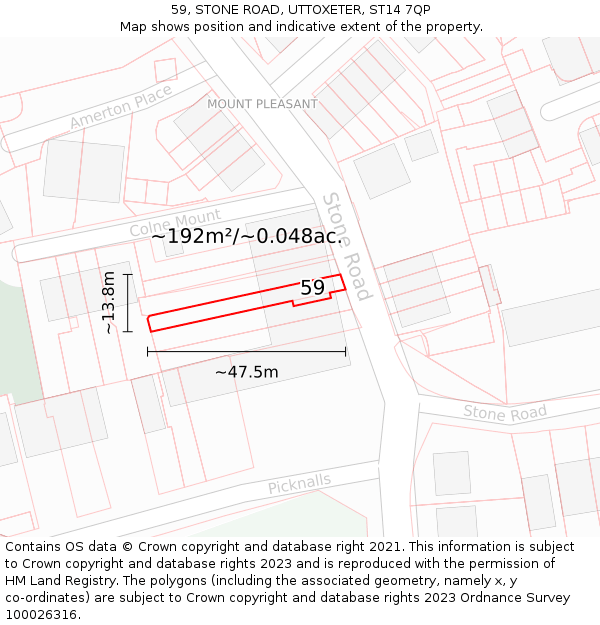 59, STONE ROAD, UTTOXETER, ST14 7QP: Plot and title map