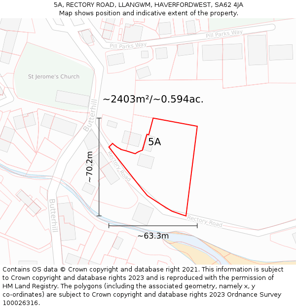 5A, RECTORY ROAD, LLANGWM, HAVERFORDWEST, SA62 4JA: Plot and title map