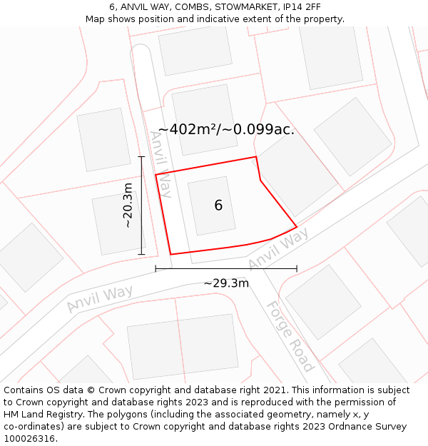 6, ANVIL WAY, COMBS, STOWMARKET, IP14 2FF: Plot and title map