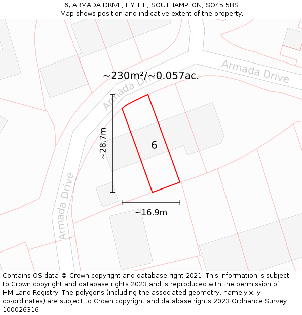 6, ARMADA DRIVE, HYTHE, SOUTHAMPTON, SO45 5BS: Plot and title map