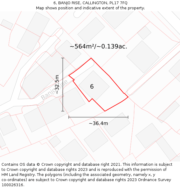 6, BANJO RISE, CALLINGTON, PL17 7FQ: Plot and title map