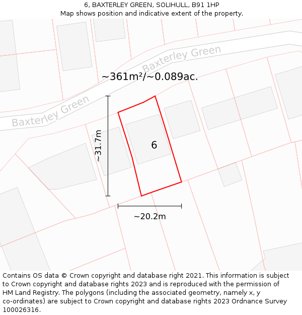 6, BAXTERLEY GREEN, SOLIHULL, B91 1HP: Plot and title map