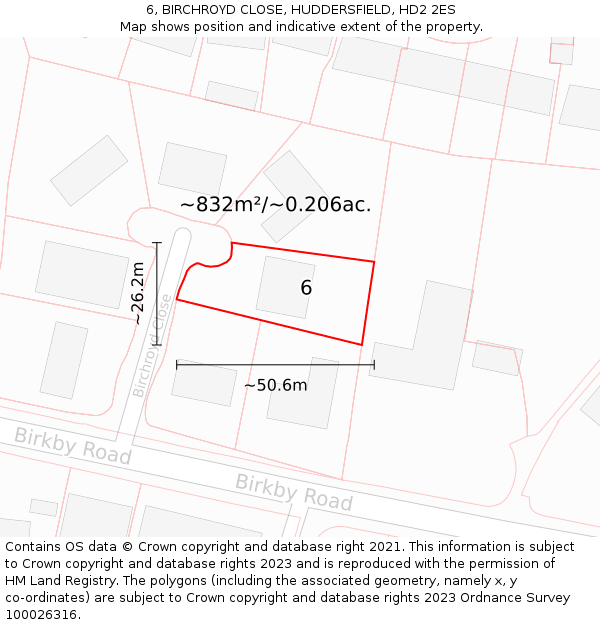 6, BIRCHROYD CLOSE, HUDDERSFIELD, HD2 2ES: Plot and title map
