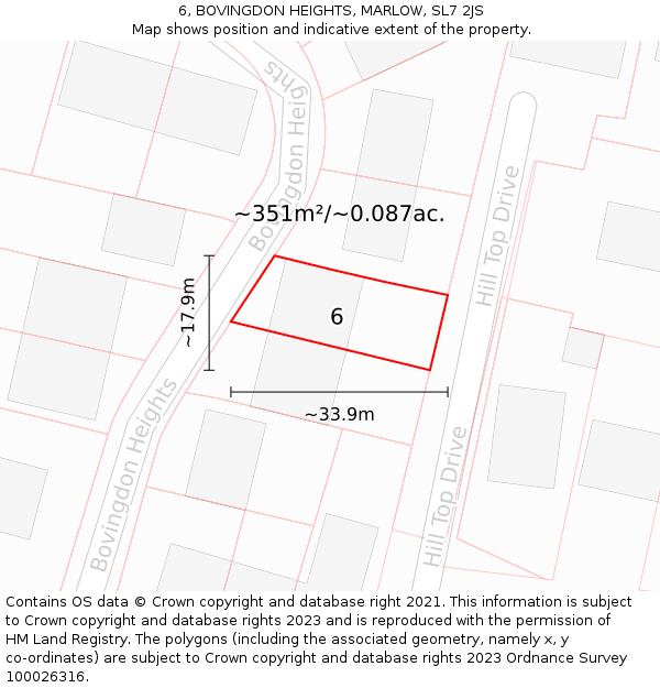 6, BOVINGDON HEIGHTS, MARLOW, SL7 2JS: Plot and title map