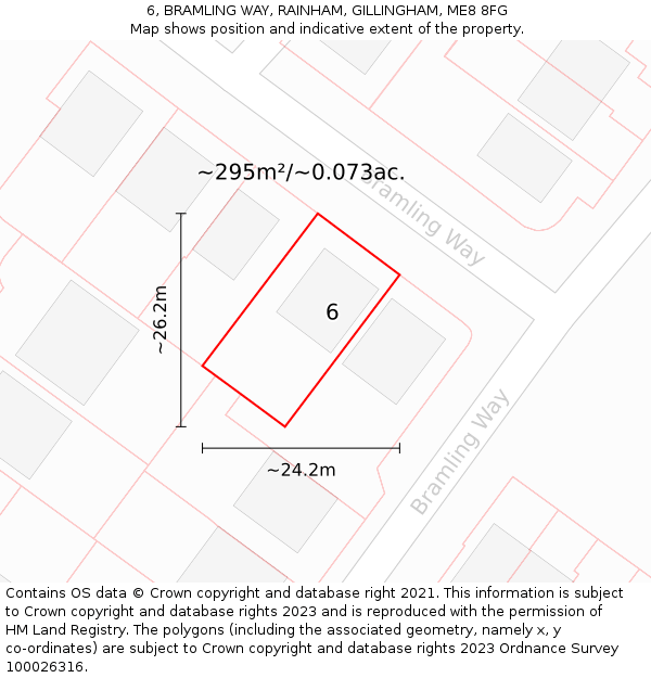 6, BRAMLING WAY, RAINHAM, GILLINGHAM, ME8 8FG: Plot and title map