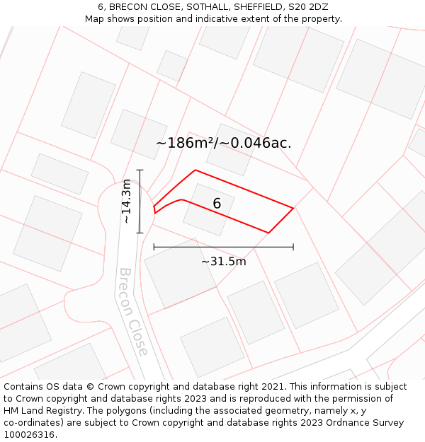 6, BRECON CLOSE, SOTHALL, SHEFFIELD, S20 2DZ: Plot and title map