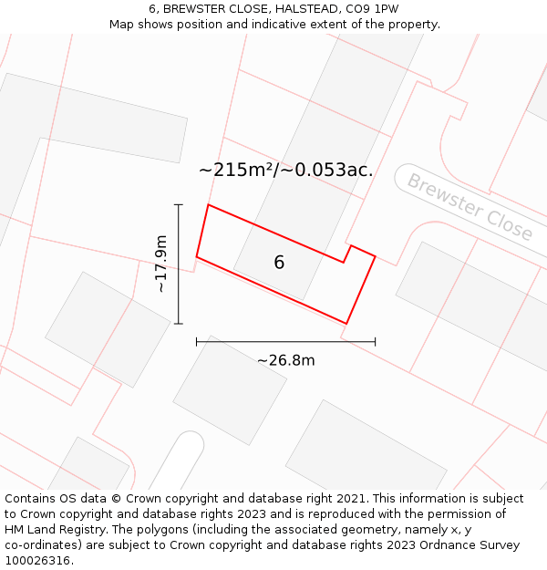 6, BREWSTER CLOSE, HALSTEAD, CO9 1PW: Plot and title map