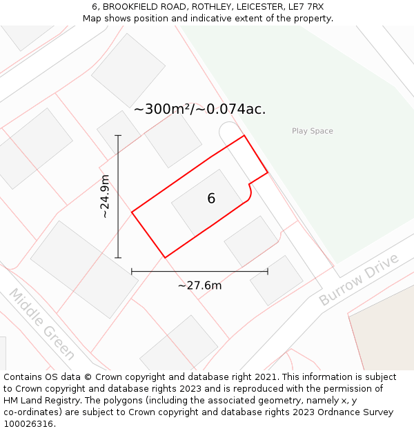 6, BROOKFIELD ROAD, ROTHLEY, LEICESTER, LE7 7RX: Plot and title map