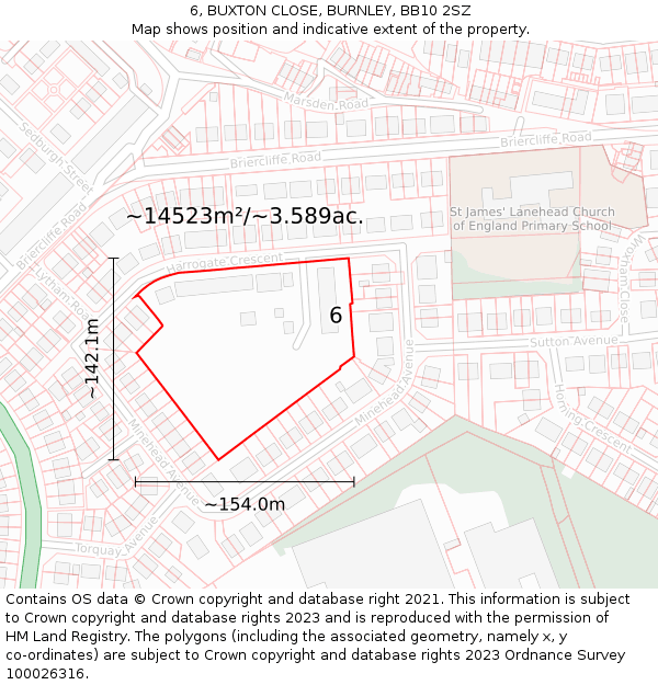 6, BUXTON CLOSE, BURNLEY, BB10 2SZ: Plot and title map