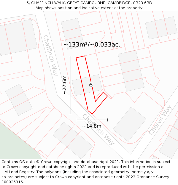 6, CHAFFINCH WALK, GREAT CAMBOURNE, CAMBRIDGE, CB23 6BD: Plot and title map