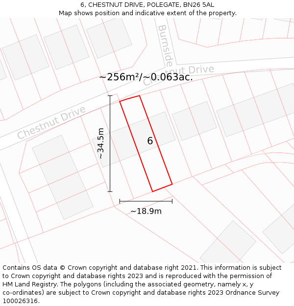 6, CHESTNUT DRIVE, POLEGATE, BN26 5AL: Plot and title map