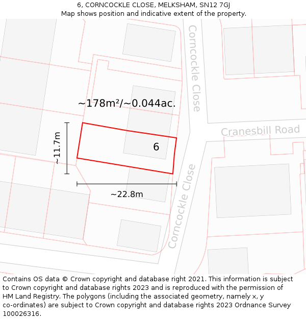 6, CORNCOCKLE CLOSE, MELKSHAM, SN12 7GJ: Plot and title map