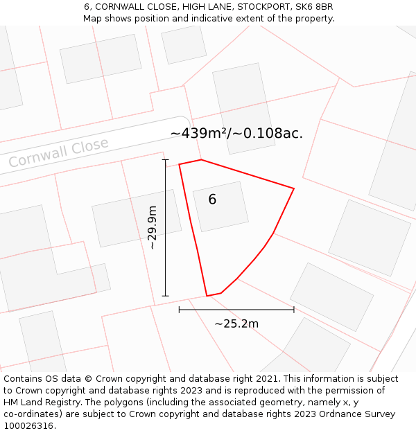 6, CORNWALL CLOSE, HIGH LANE, STOCKPORT, SK6 8BR: Plot and title map