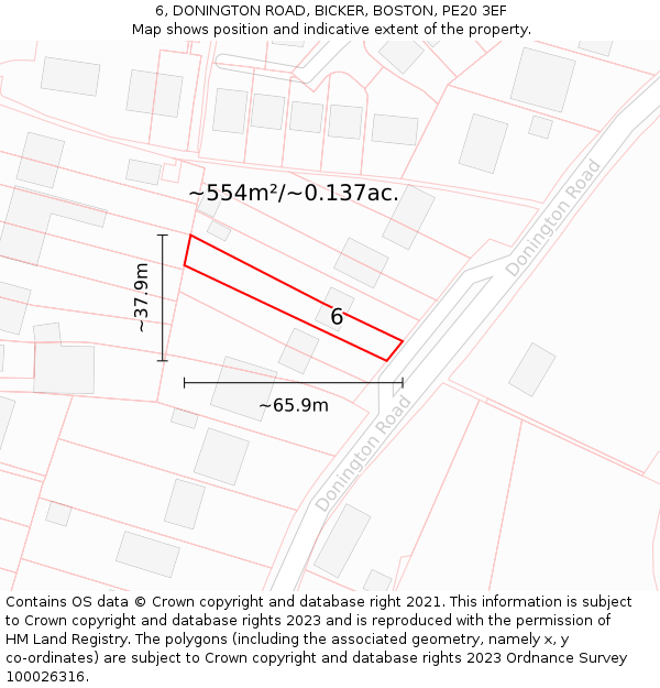 6, DONINGTON ROAD, BICKER, BOSTON, PE20 3EF: Plot and title map