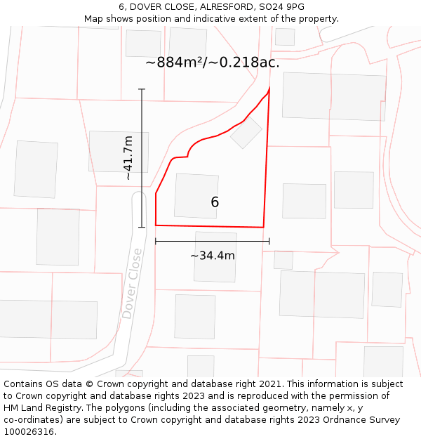 6, DOVER CLOSE, ALRESFORD, SO24 9PG: Plot and title map