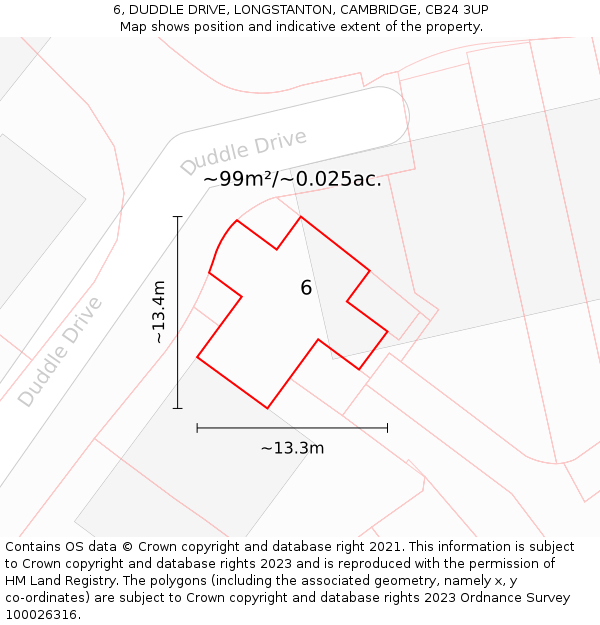6, DUDDLE DRIVE, LONGSTANTON, CAMBRIDGE, CB24 3UP: Plot and title map