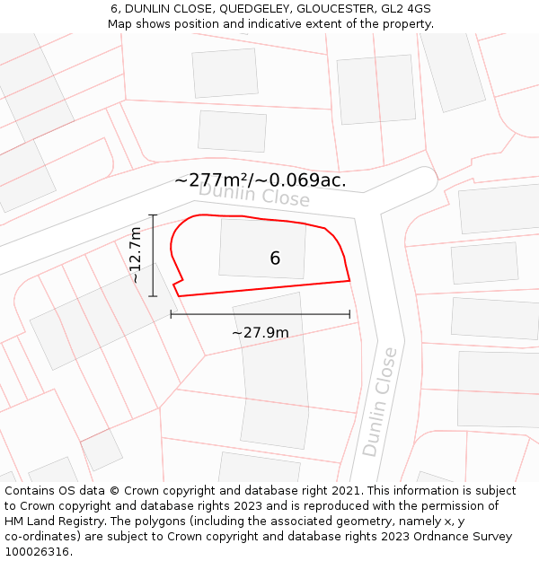 6, DUNLIN CLOSE, QUEDGELEY, GLOUCESTER, GL2 4GS: Plot and title map