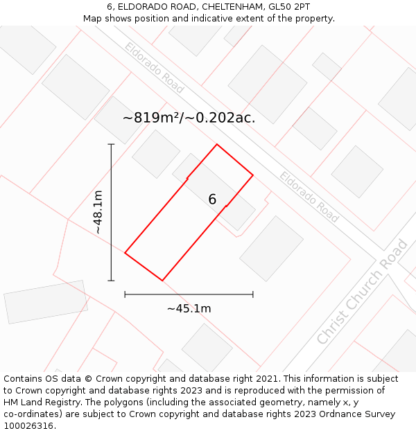 6, ELDORADO ROAD, CHELTENHAM, GL50 2PT: Plot and title map