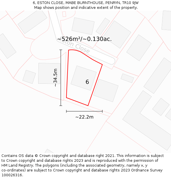 6, ESTON CLOSE, MABE BURNTHOUSE, PENRYN, TR10 9JW: Plot and title map