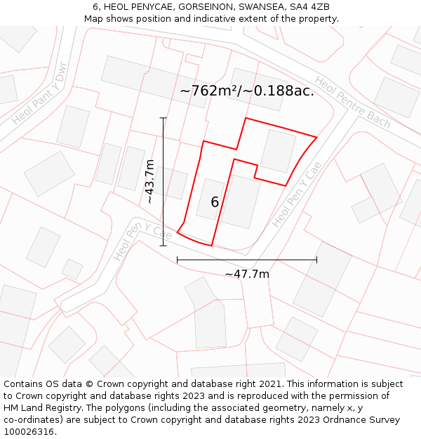 6, HEOL PENYCAE, GORSEINON, SWANSEA, SA4 4ZB: Plot and title map