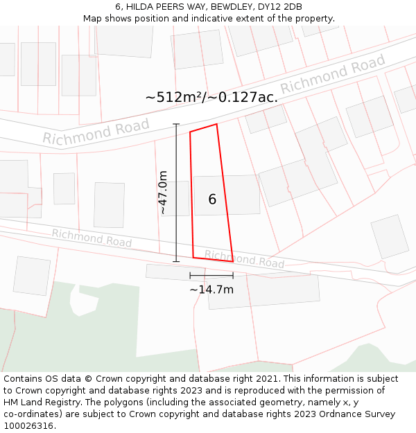 6, HILDA PEERS WAY, BEWDLEY, DY12 2DB: Plot and title map