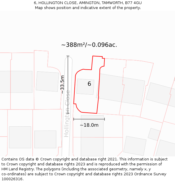 6, HOLLINGTON CLOSE, AMINGTON, TAMWORTH, B77 4GU: Plot and title map