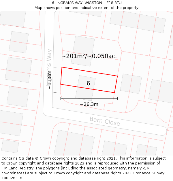6, INGRAMS WAY, WIGSTON, LE18 3TU: Plot and title map