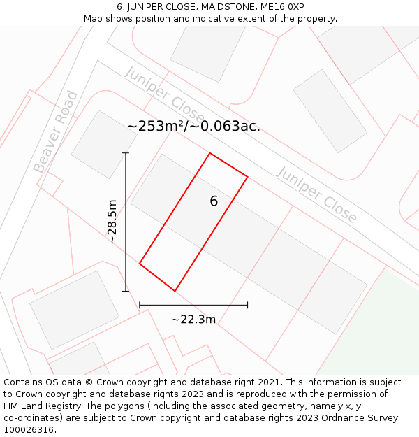 6, JUNIPER CLOSE, MAIDSTONE, ME16 0XP: Plot and title map