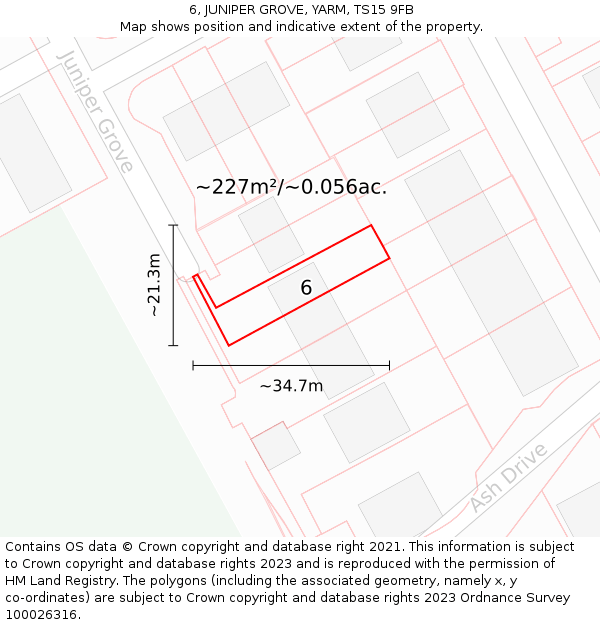6, JUNIPER GROVE, YARM, TS15 9FB: Plot and title map