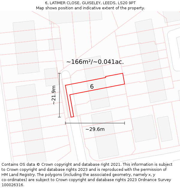 6, LATIMER CLOSE, GUISELEY, LEEDS, LS20 9PT: Plot and title map
