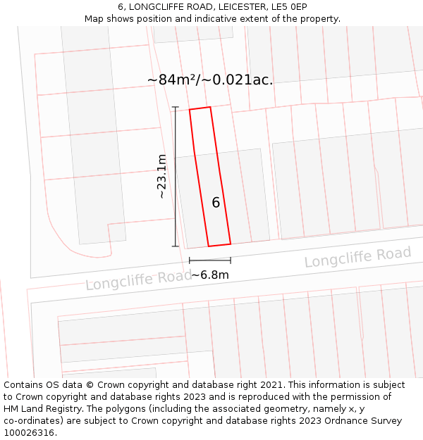 6, LONGCLIFFE ROAD, LEICESTER, LE5 0EP: Plot and title map