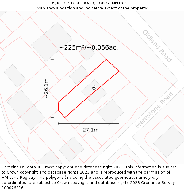 6, MERESTONE ROAD, CORBY, NN18 8DH: Plot and title map
