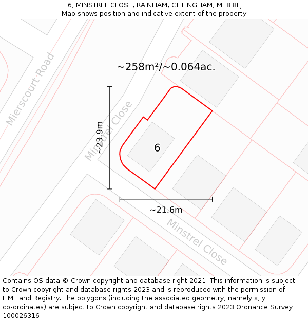 6, MINSTREL CLOSE, RAINHAM, GILLINGHAM, ME8 8FJ: Plot and title map