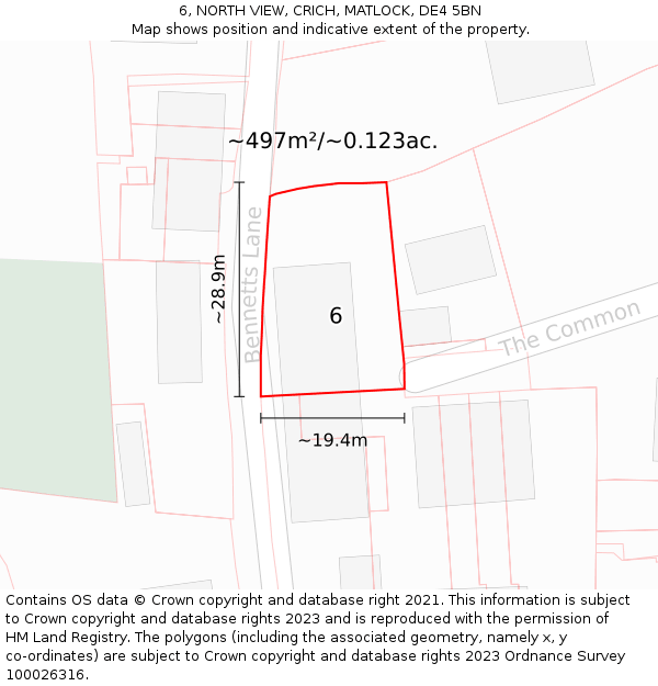 6, NORTH VIEW, CRICH, MATLOCK, DE4 5BN: Plot and title map
