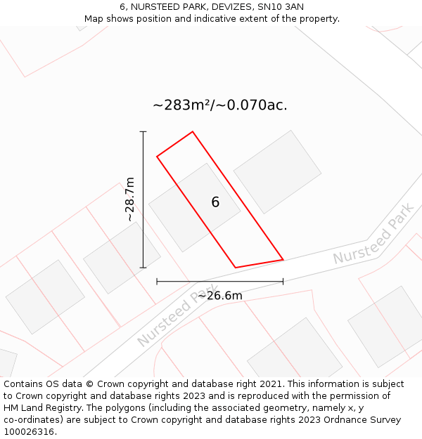 6, NURSTEED PARK, DEVIZES, SN10 3AN: Plot and title map