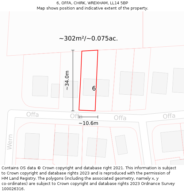 6, OFFA, CHIRK, WREXHAM, LL14 5BP: Plot and title map