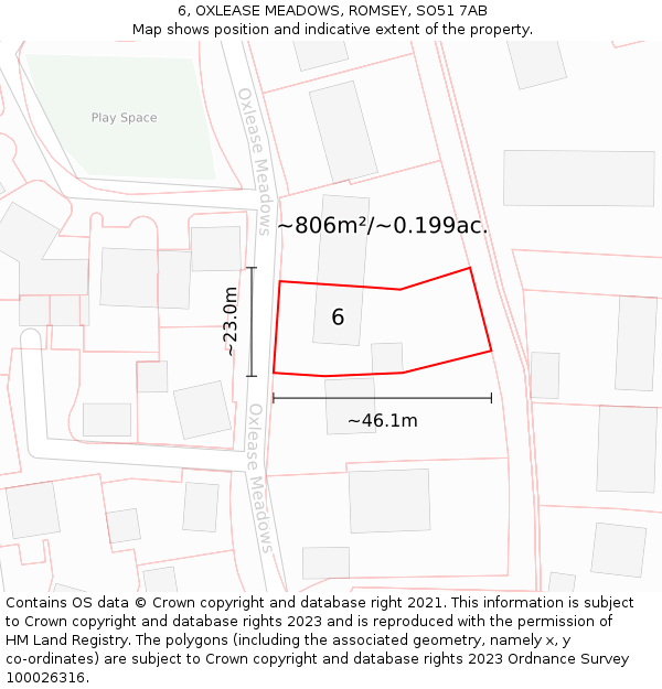 6, OXLEASE MEADOWS, ROMSEY, SO51 7AB: Plot and title map