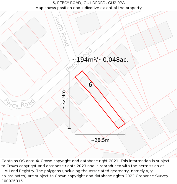 6, PERCY ROAD, GUILDFORD, GU2 9PA: Plot and title map