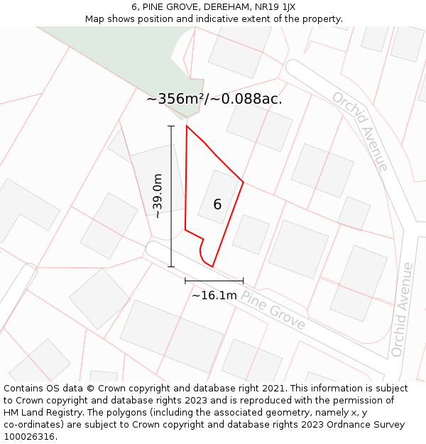 6, PINE GROVE, DEREHAM, NR19 1JX: Plot and title map