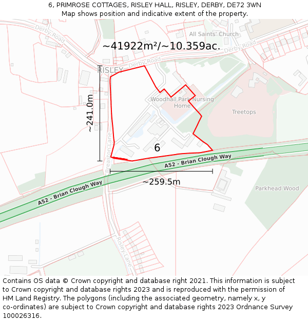 6, PRIMROSE COTTAGES, RISLEY HALL, RISLEY, DERBY, DE72 3WN: Plot and title map