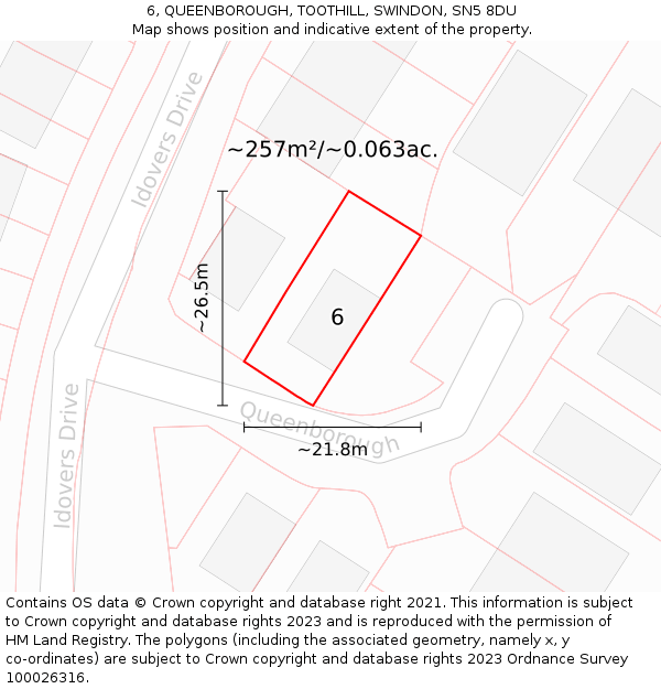 6, QUEENBOROUGH, TOOTHILL, SWINDON, SN5 8DU: Plot and title map