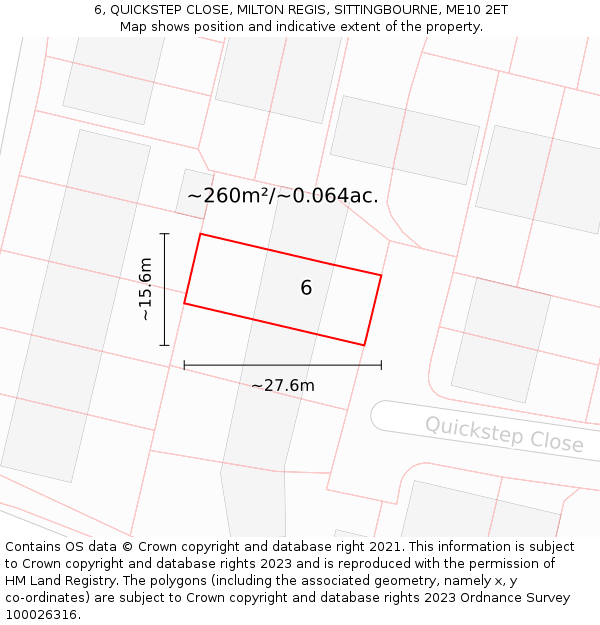 6, QUICKSTEP CLOSE, MILTON REGIS, SITTINGBOURNE, ME10 2ET: Plot and title map