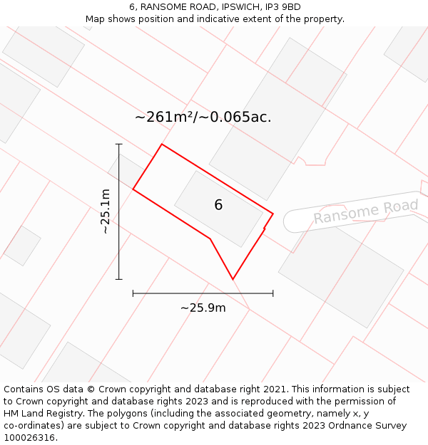 6, RANSOME ROAD, IPSWICH, IP3 9BD: Plot and title map
